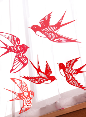 元旦新年非遗剪纸平衡燕子空中吊挂饰幼儿园班级布置环创装饰材料