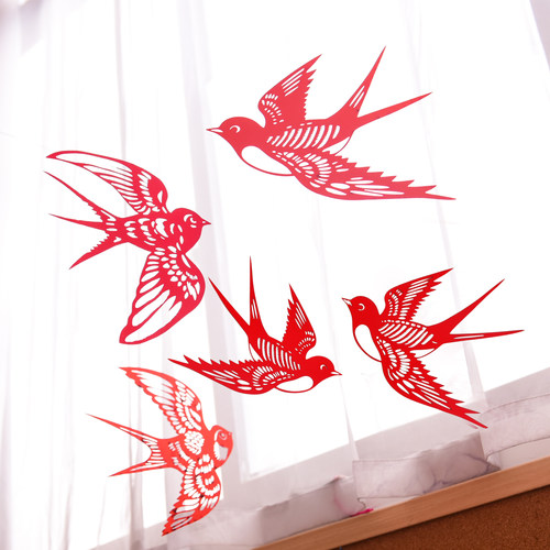 元旦新年非遗剪纸平衡燕子空中吊挂饰幼儿园班级布置环创装饰材料