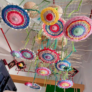 手工创意毛线编织伞幼儿园中大班自制教玩具区域角环创装饰吊挂饰