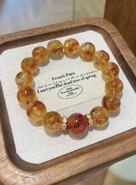 天然黄塔晶大颗粒牛血红红胶花虎眼石招财进米手链本命年招财手串