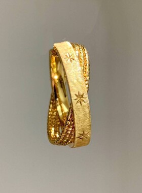 喜确 | S925 纯银水星记双环拉丝金珠星芒戒指女中古风复古轻奢