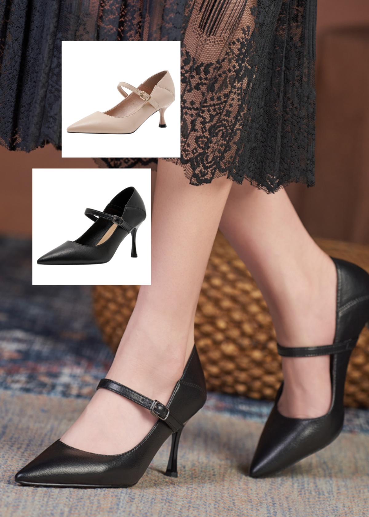 小码高跟鞋313233真皮两穿大码女鞋41一43工作裸色一字带低跟单鞋