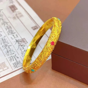 宫廷送礼物 古法花丝珐琅皇后手镯女钱币闭口实心镯子新中式