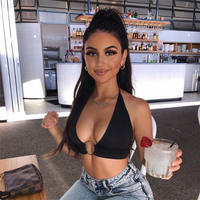 European and American 2021 summer metal ring hollowed-out V-neck halter top, backless solid color hot girl sexy low-cut vest for women thumbnail 3