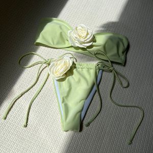 2024年新款绑带小清新比基尼抹胸bikini时尚性感分体泳衣女泳装