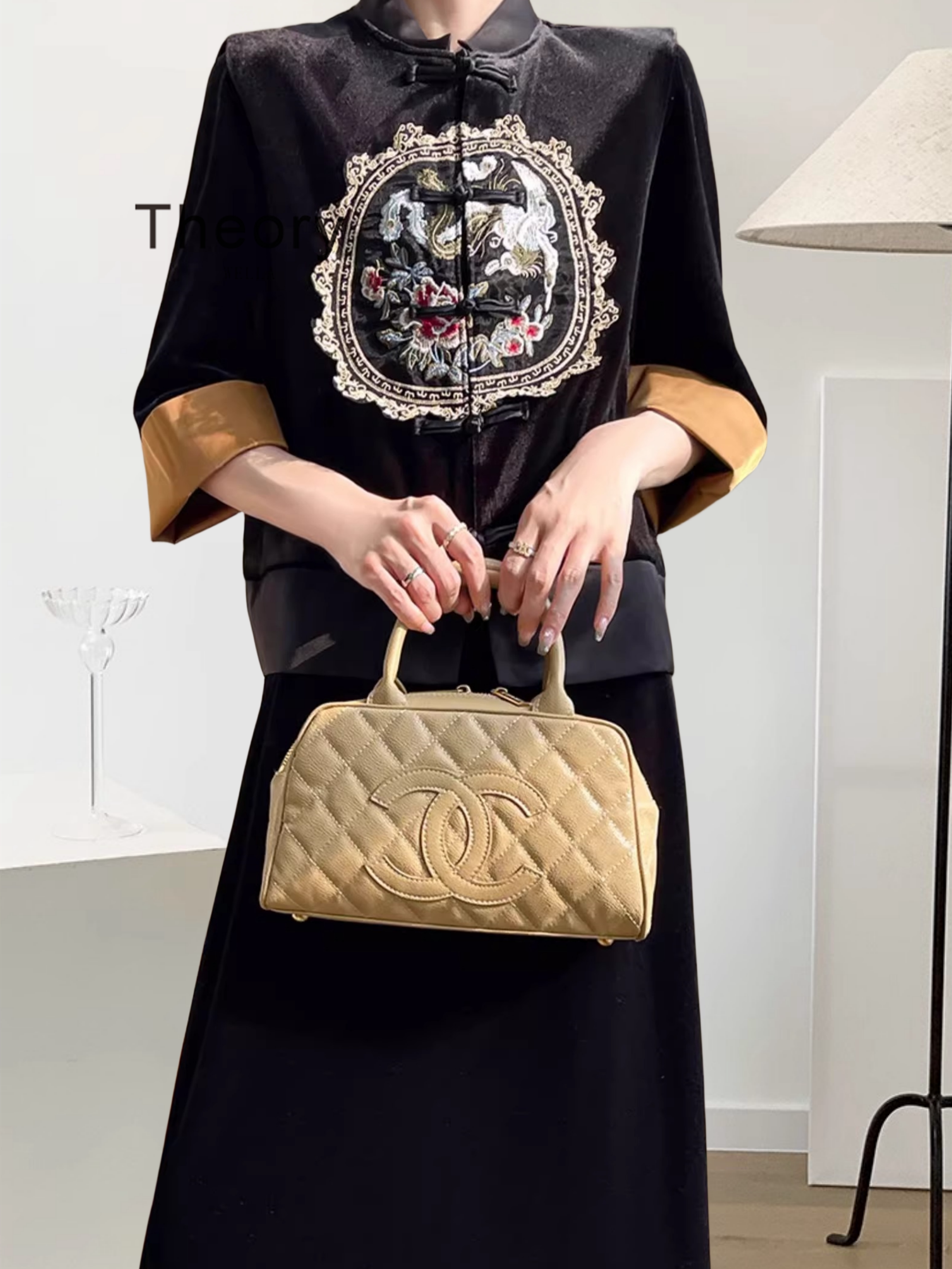 heory wella 春季新款金丝绒马甲女立领新中式国风无袖上衣坎肩