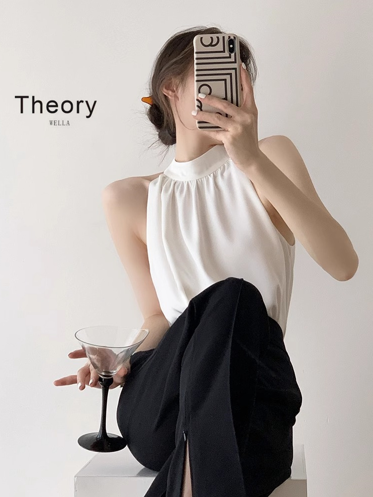 T.heory wella 白色挂脖无袖背心女外穿夏新款气质露肩吊带上衣