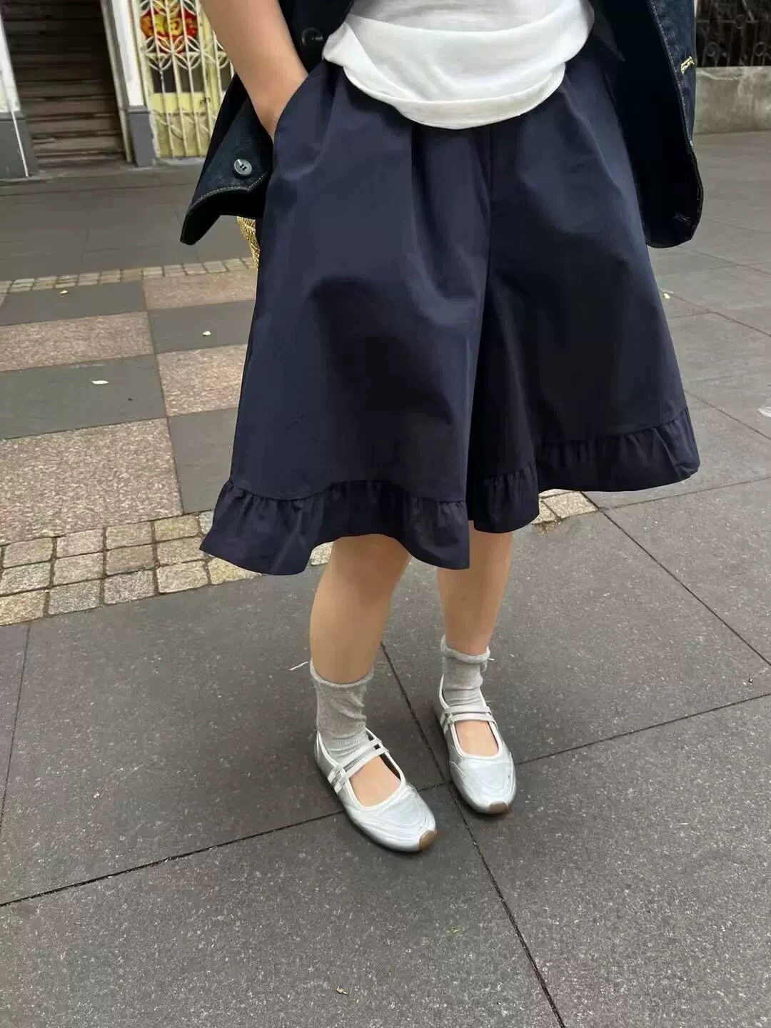 韩系夏季新款小众设计木耳边阔腿五分休闲裤宽松百搭显瘦中裤潮