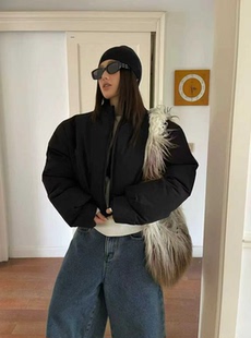 韩系新款 面包服潮 双拉链白鸭绒羽绒服简约纯色百搭保暖加厚短款