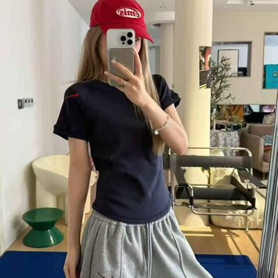 Maomao2828夏新简约刺绣字母短袖修身T恤女小众百搭休闲显瘦上衣
