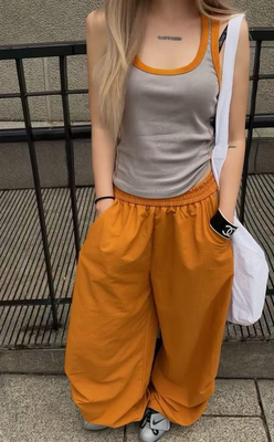 夏季新款辣妹美式休闲运动套装撞色背心吊带上衣字母速干裤两件套