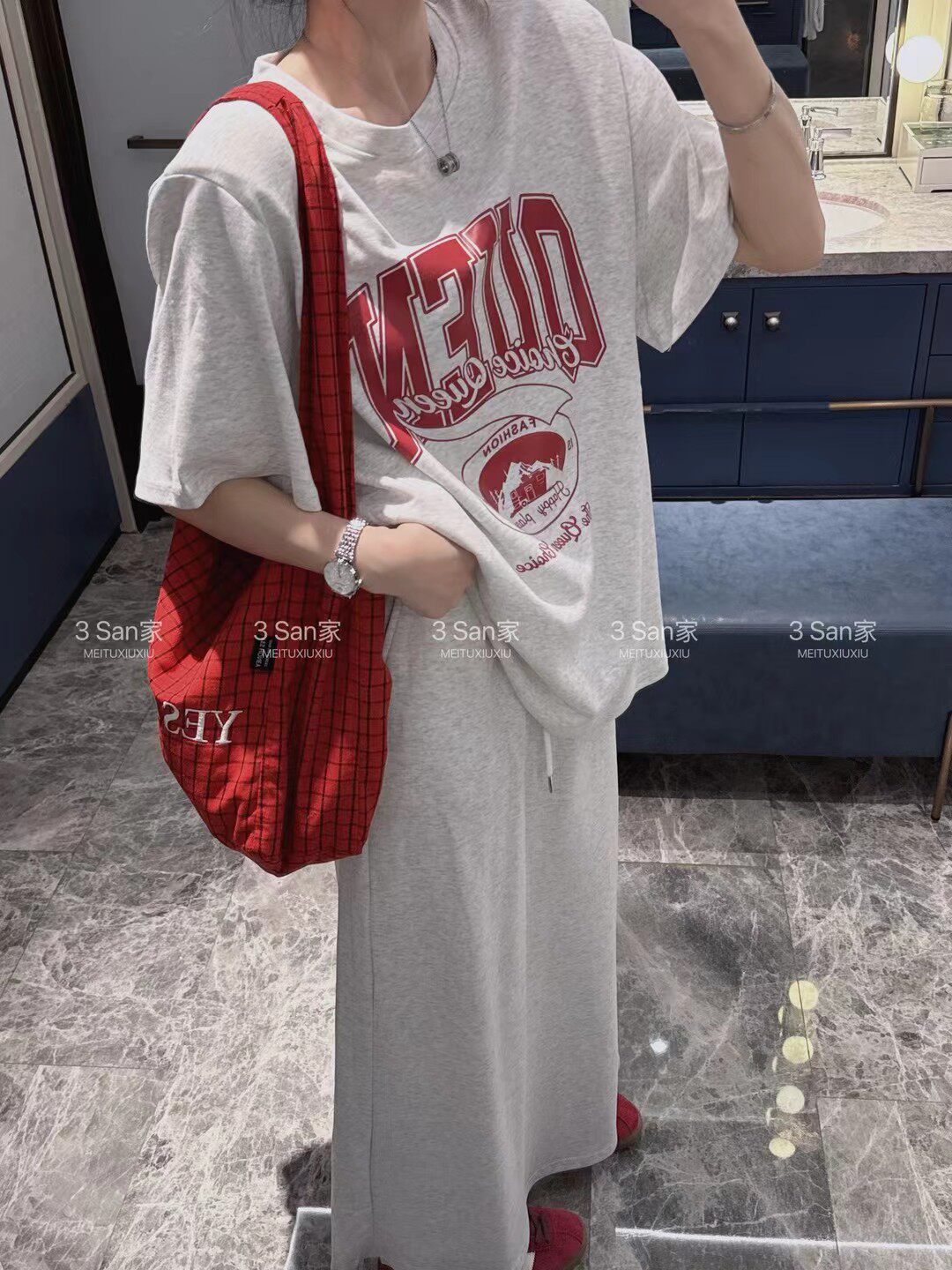 2026夏季新款美式字母印花短袖T恤女宽松显瘦百搭半身裙两件套