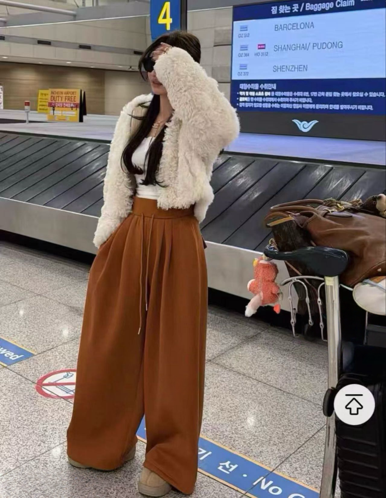 冬季新款加绒加厚卫裤女宽松抽绳束脚休闲运动阔腿裤直筒拖地长裤