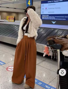 冬季新款加绒加厚卫裤女宽松抽绳束脚休闲运动阔腿裤直筒拖地长裤