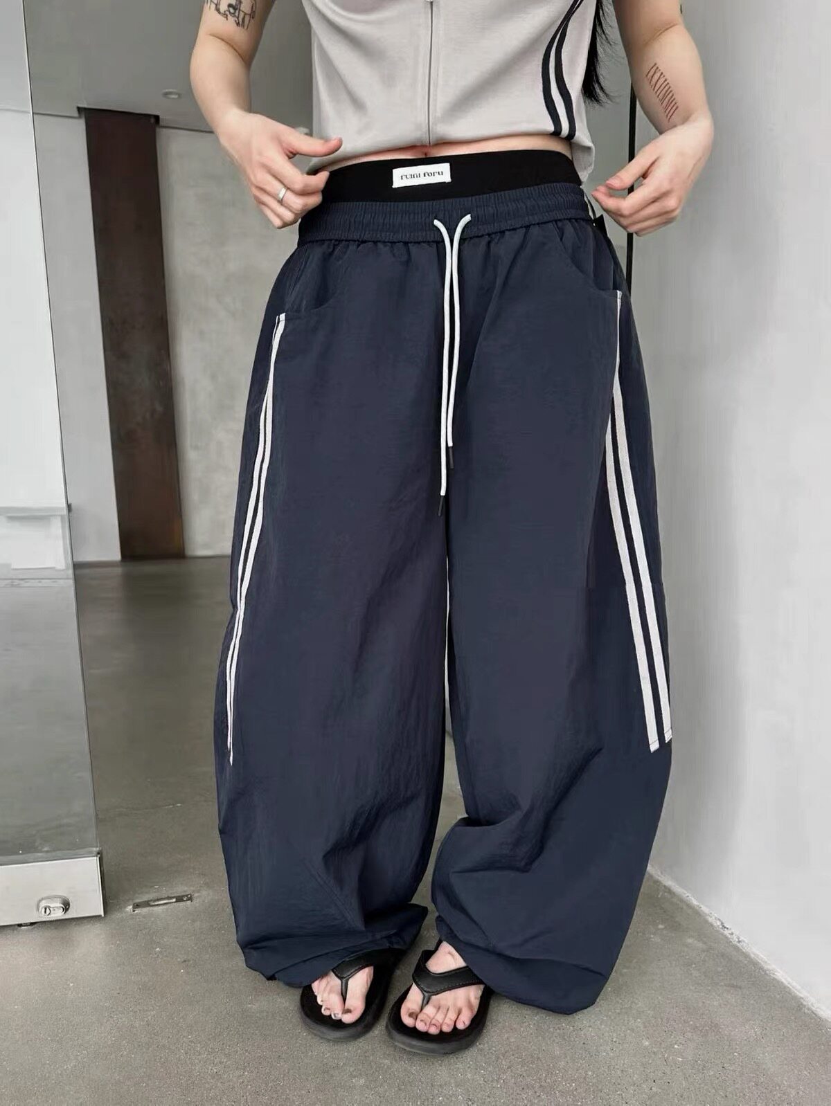 美式夏季新款女装冰丝速干工装裤薄款束脚阔腿高腰休闲裤运动裤潮