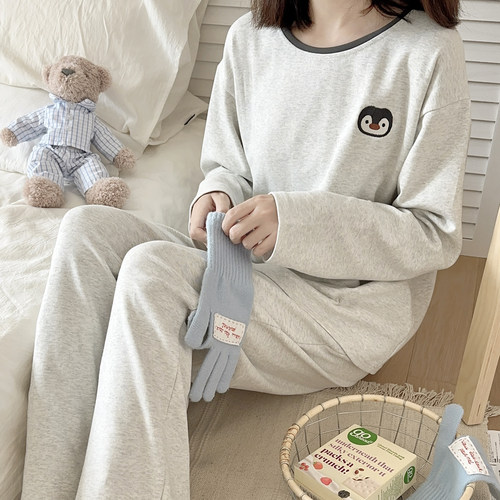 卡通纯棉睡衣女款长袖家居服套装