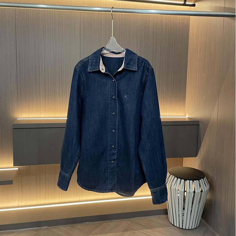 宽松单排扣长袖显瘦牛仔衬衣