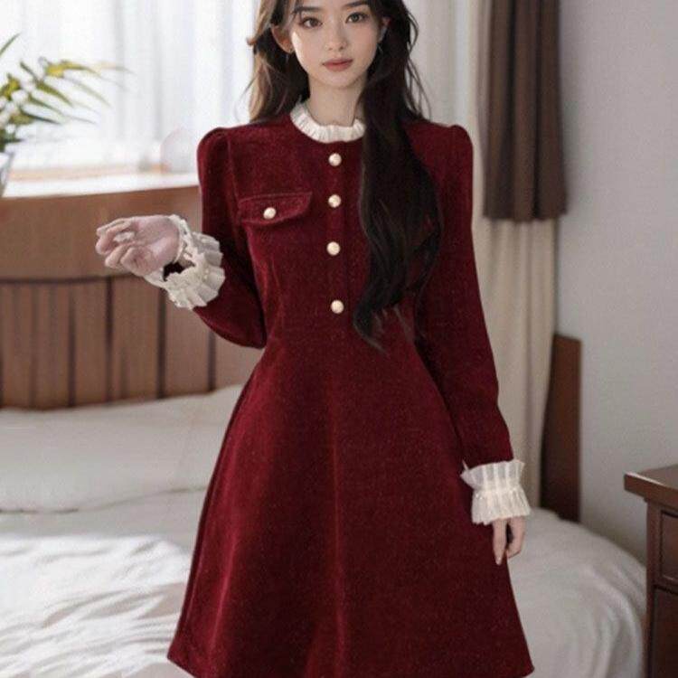小香风连衣裙女秋冬小个子年会小礼服轻奢高级感