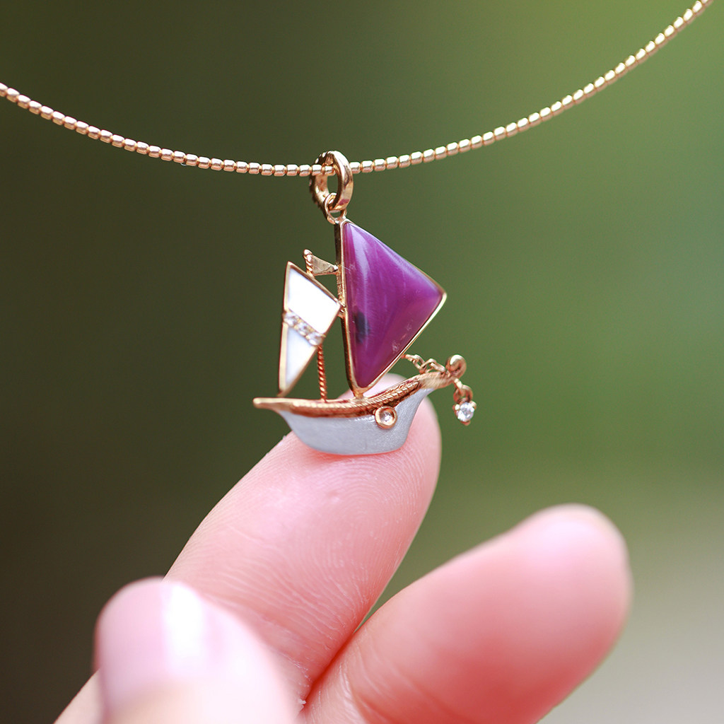 和合大仙人 原创自制 18K金天然舒俱来钻石迷你帆船 一帆风顺吊坠