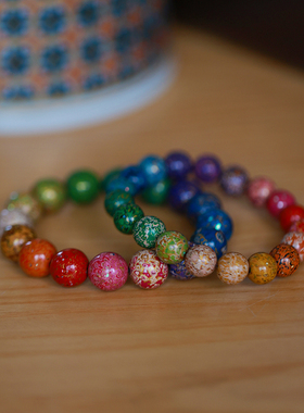 和合大仙人 纯手工非遗螺钿木胎大漆手链 彩虹手串男女情侣款通用