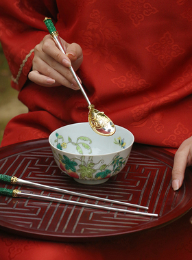 和合大仙人纯银勺子筷子