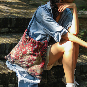 和合大仙人 原创自制vintage古董布艺流浪包 多种背法抽口链条包