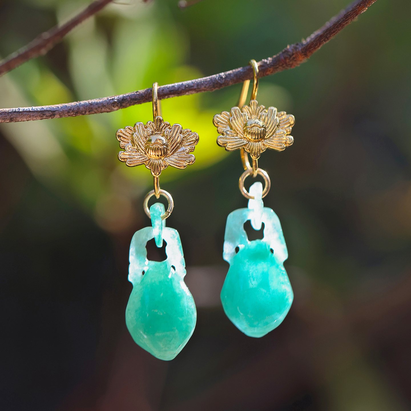 和合大仙人 一片冰心在玉壶 原创巴山翠花瓶耳环 S925银镀金耳钩