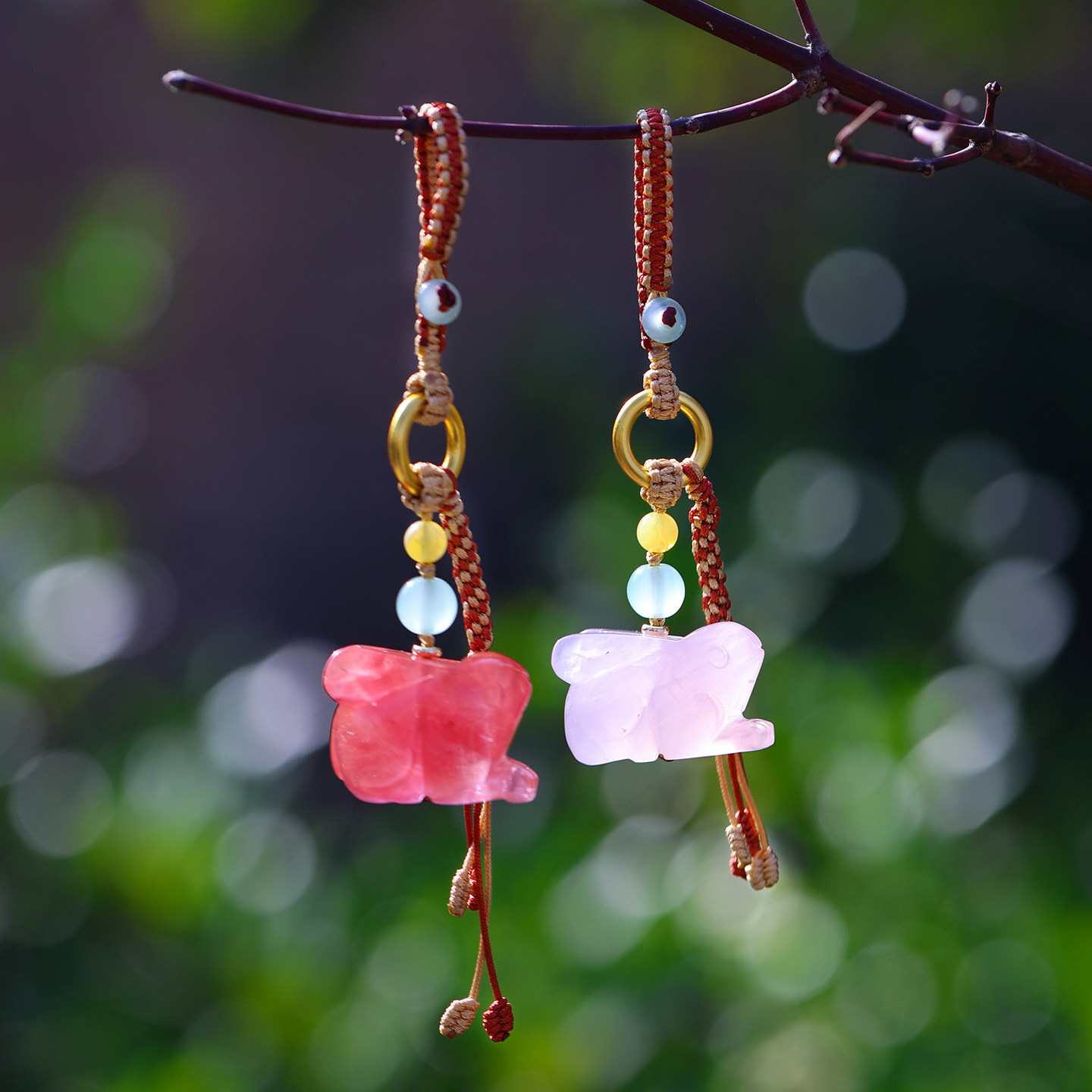 和合大仙人 原创特价 天然水晶双色小兔子手编流苏挂件钥匙扣压襟