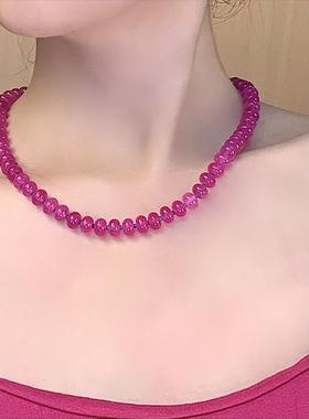 铜合金仿水晶项链【粉红女郎项链】彩色玫红色火龙果色时尚首饰