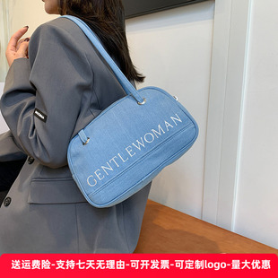 泰国小众Gentlewoman牛仔通勤单肩包2025新款时尚字母刺绣腋下包