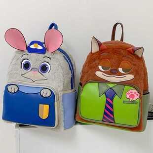 卡通ins疯狂动物城毛绒兔子双肩包包女可爱百搭狐狸尼克朱迪背包