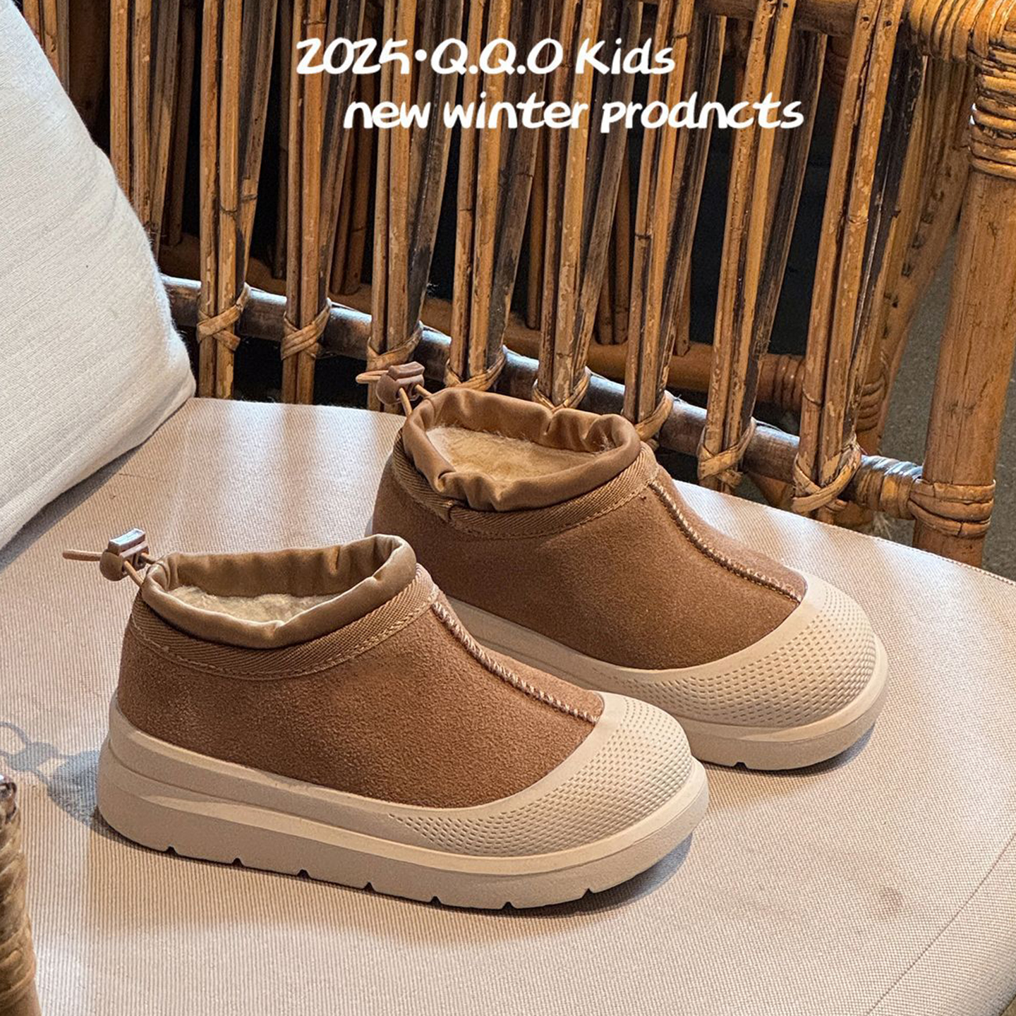 【Q.Q.O正品】真皮包头雪地短靴