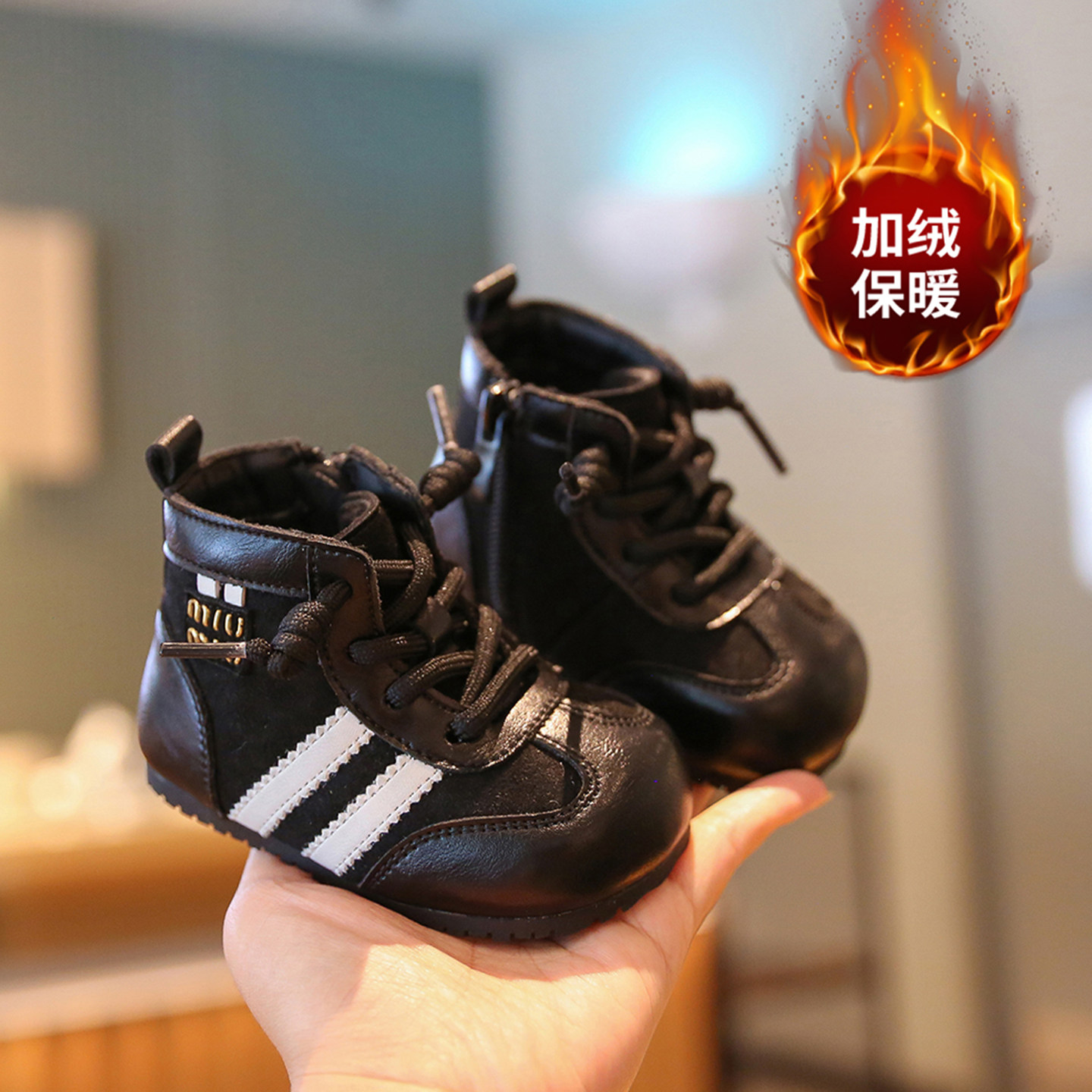 宝宝靴子冬加绒棉鞋软底小月龄婴儿鞋女宝学步鞋男童皮靴小童短靴