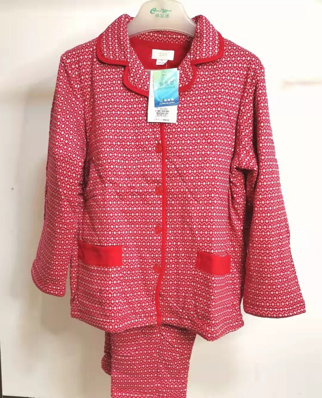 棉花堡家居服女式棉衣睡衣冬季加厚保暖套装纯棉舒适薄棉暖气版