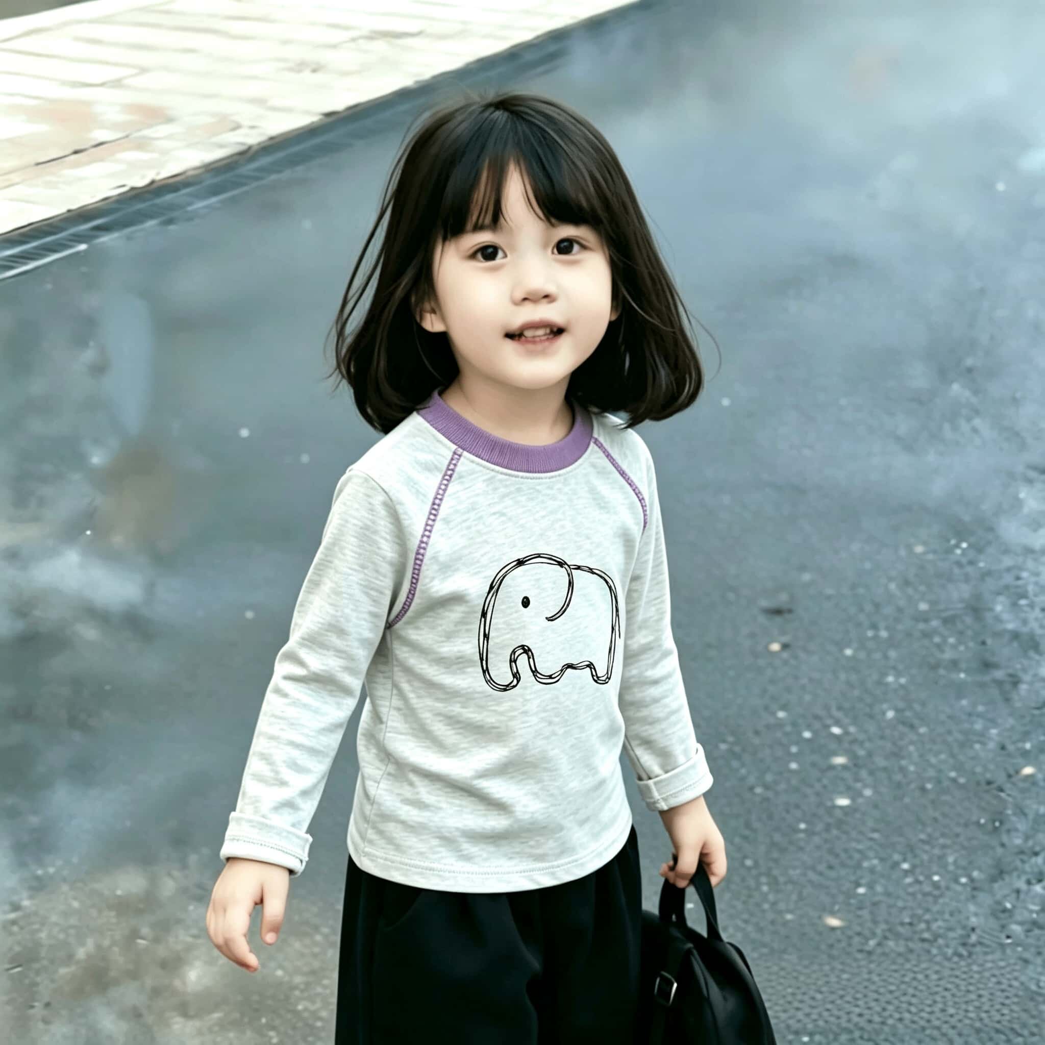 长袖新款明线装饰女童纯棉T恤春秋中小童韩版百搭打底印花上衣潮t