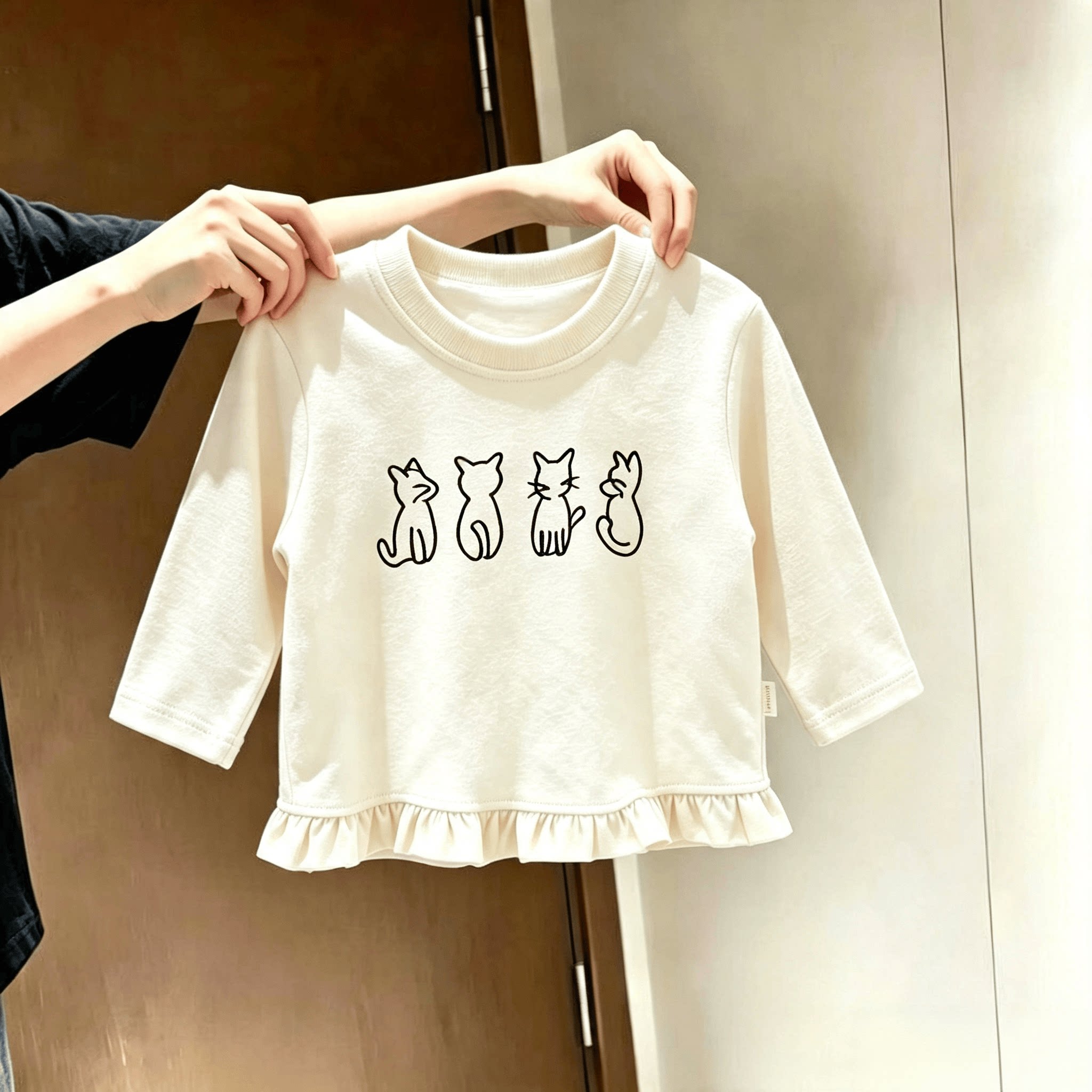 中小童长袖T恤女童春秋款洋气荷叶花边下摆洋气上衣儿童舒适上衣t