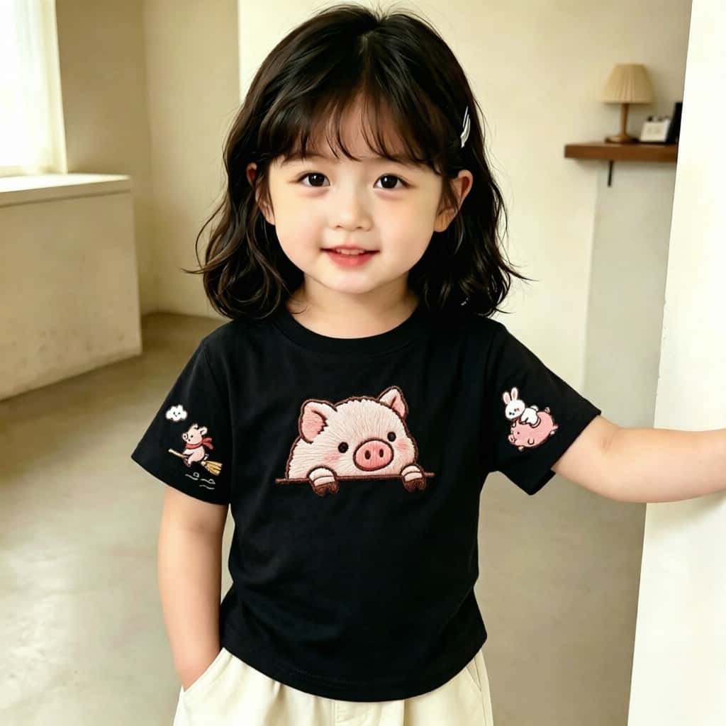 女孩子短袖纯棉2026卡通小粉猪图案新款夏季儿童T恤时尚炸街上衣t