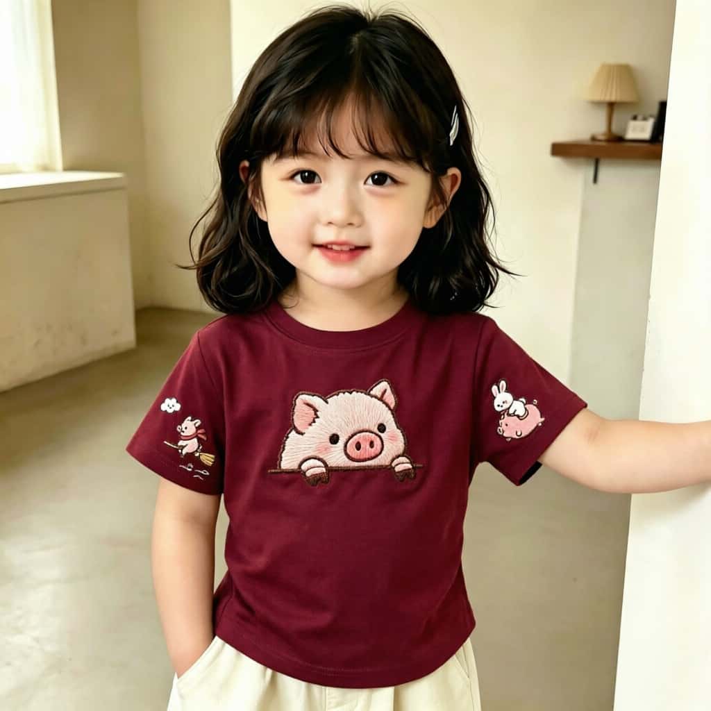 女孩子短袖纯棉2026卡通小粉猪图案新款夏季儿童T恤时尚炸街上衣t