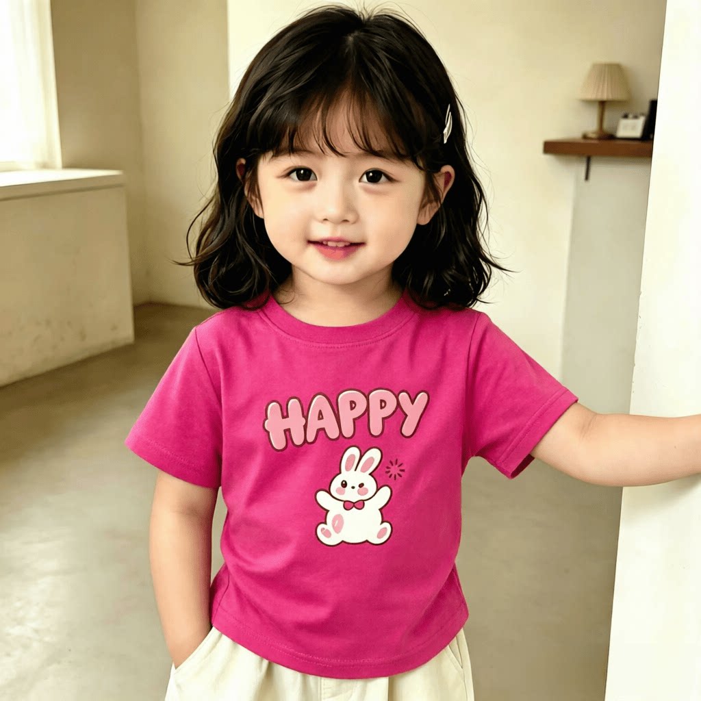 2026女童短袖卡通印花兔子纯棉新款夏季儿童T恤韩版小清新上衣T恤