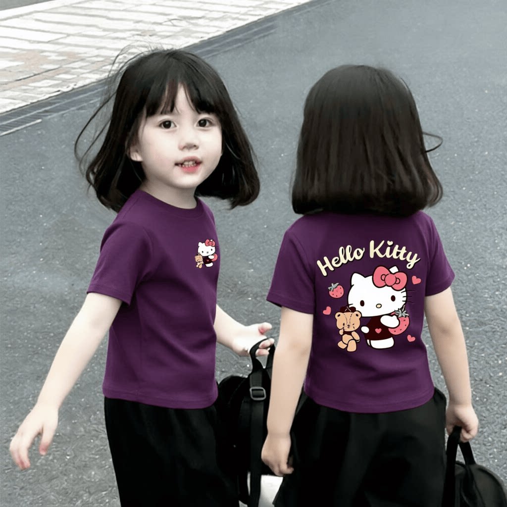 2026新款甜美可爱风女童夏季短袖T恤宽松上衣打底卡通可爱kitty猫