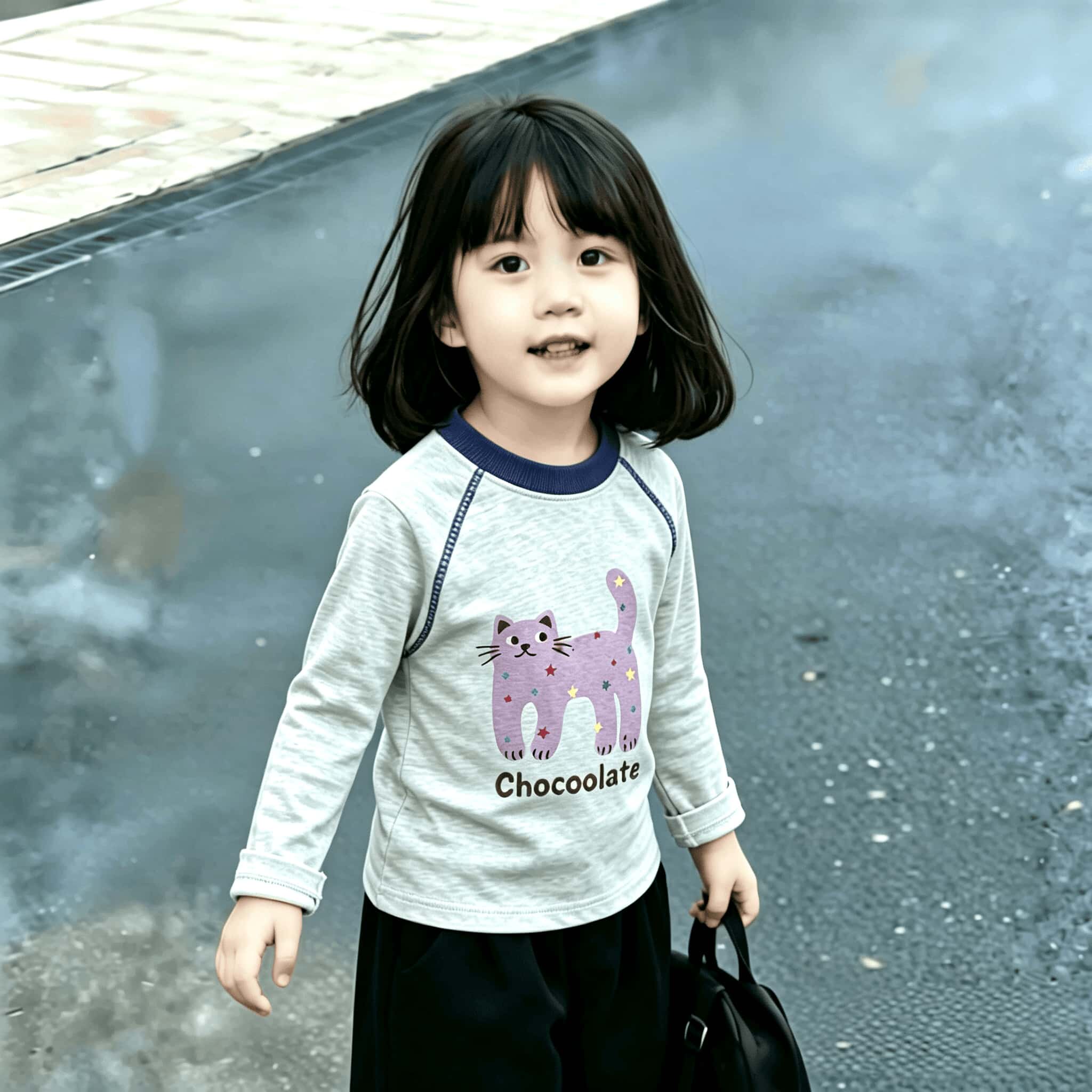 新款长袖明线装饰女童纯棉T恤春秋中小童百搭舒适打底卡通上衣潮t