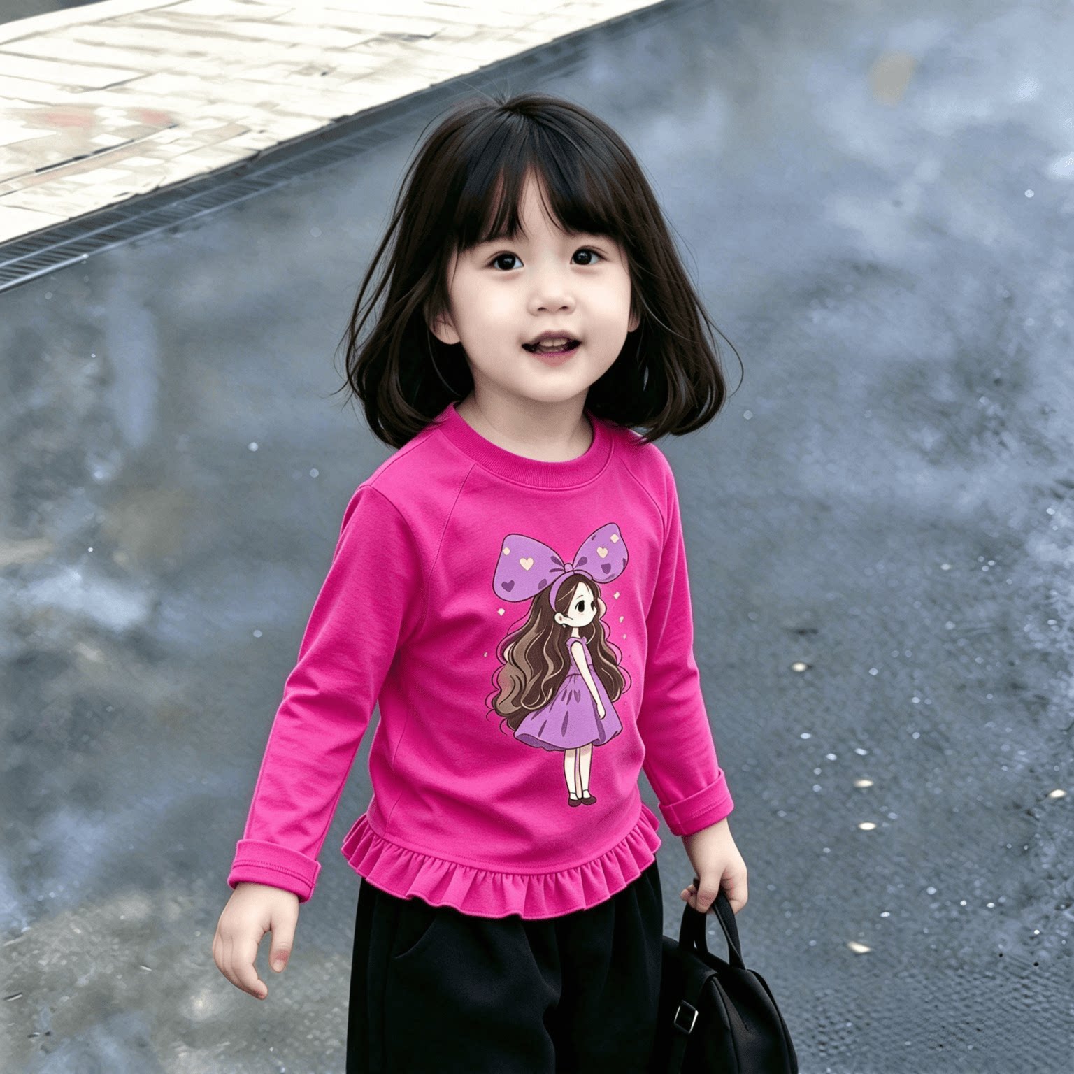 潮流上衣2026新款女童荷叶花边下摆打底衫儿童长袖上衣T恤外穿潮t