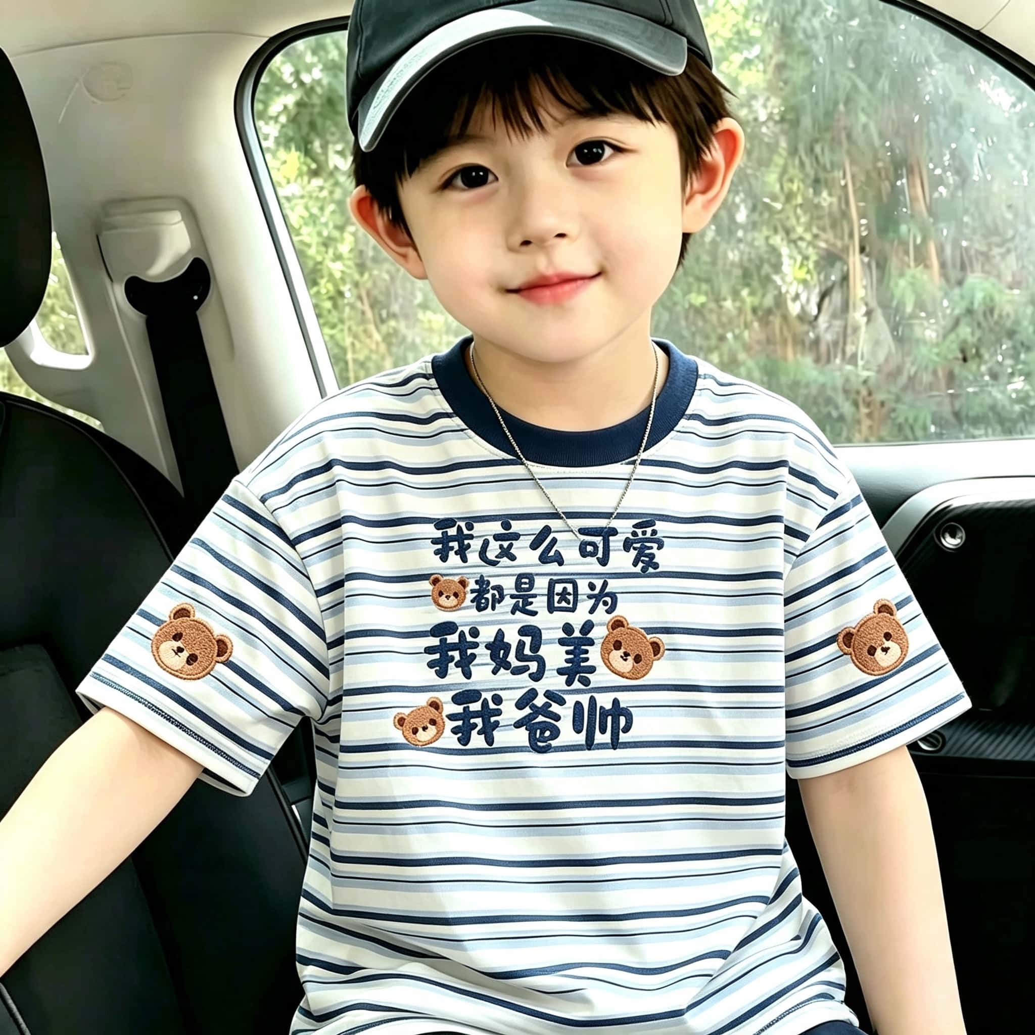 韩版新款中大童纯棉条纹短袖男童夏宽松圆领T恤透气百搭清凉上衣t