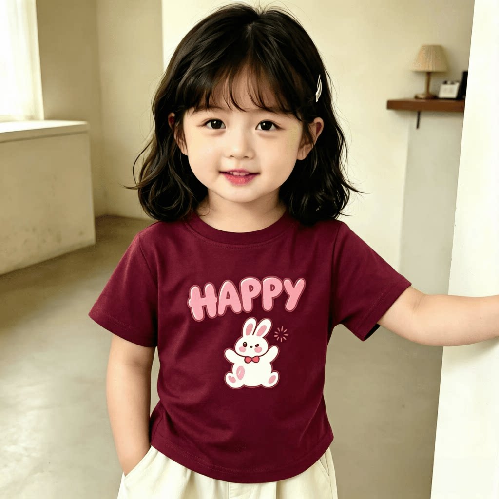 2026女童短袖卡通印花兔子纯棉新款夏季儿童T恤韩版小清新上衣T恤