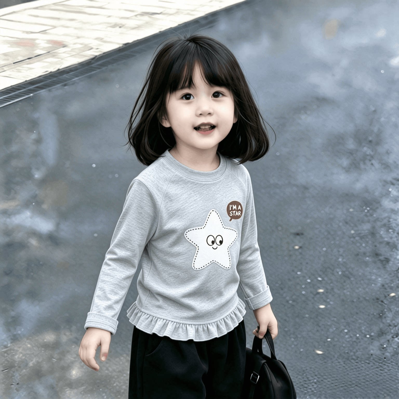 小众春秋装女童2026春季新款T恤打底衫上衣长袖荷叶花边下摆百搭t