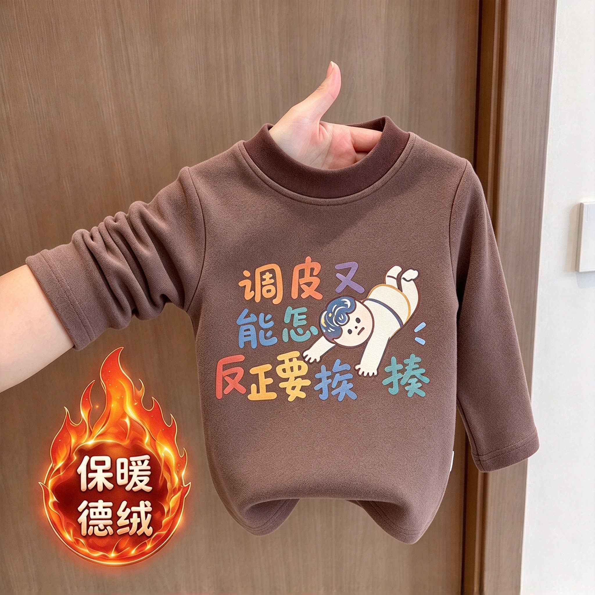 潮流男童长袖t恤秋冬内搭百搭德绒打底衫中小童儿童半高领保暖衣t