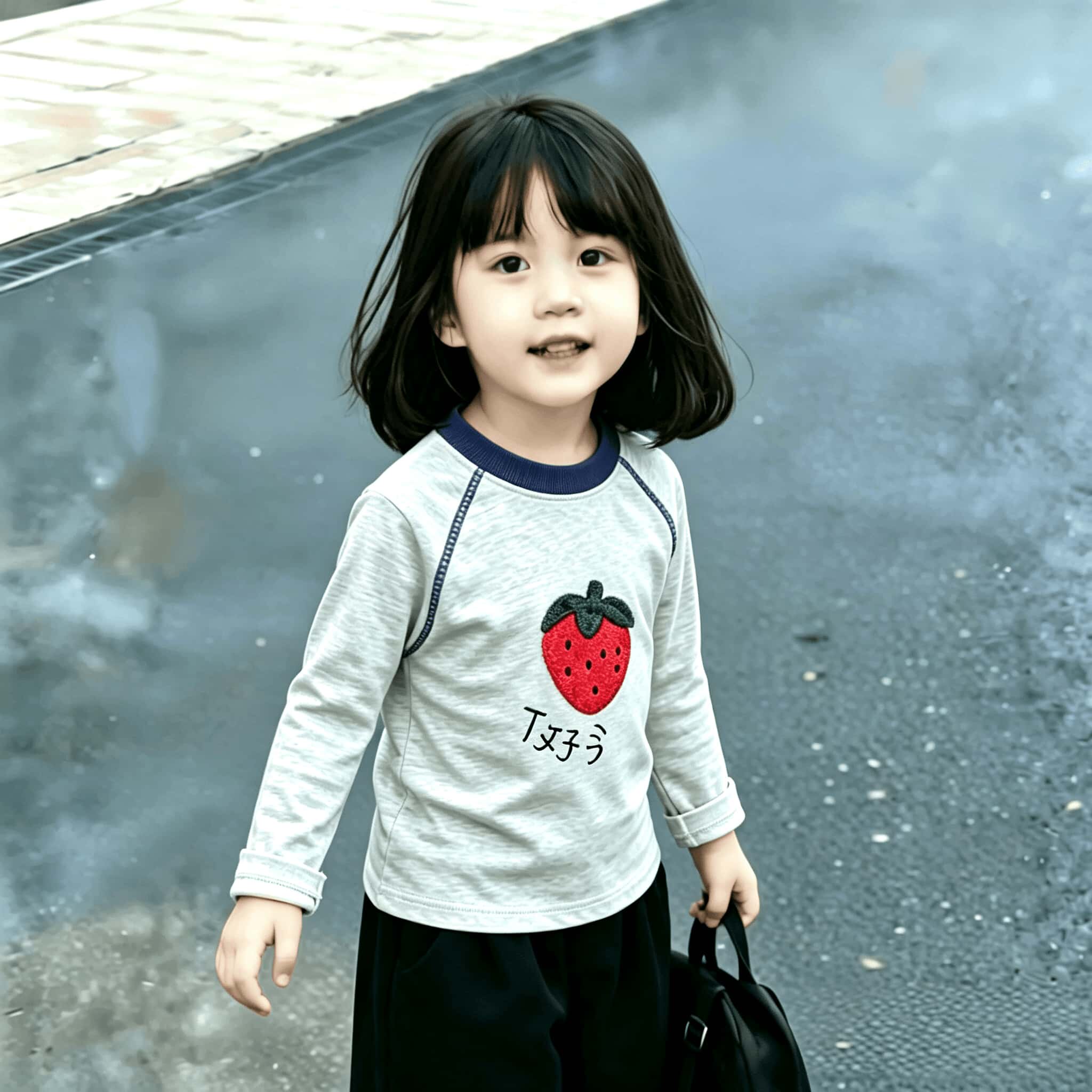 女孩子春秋长袖T恤中小童洋气新款明线设计卡通印花纯棉舒适上衣t