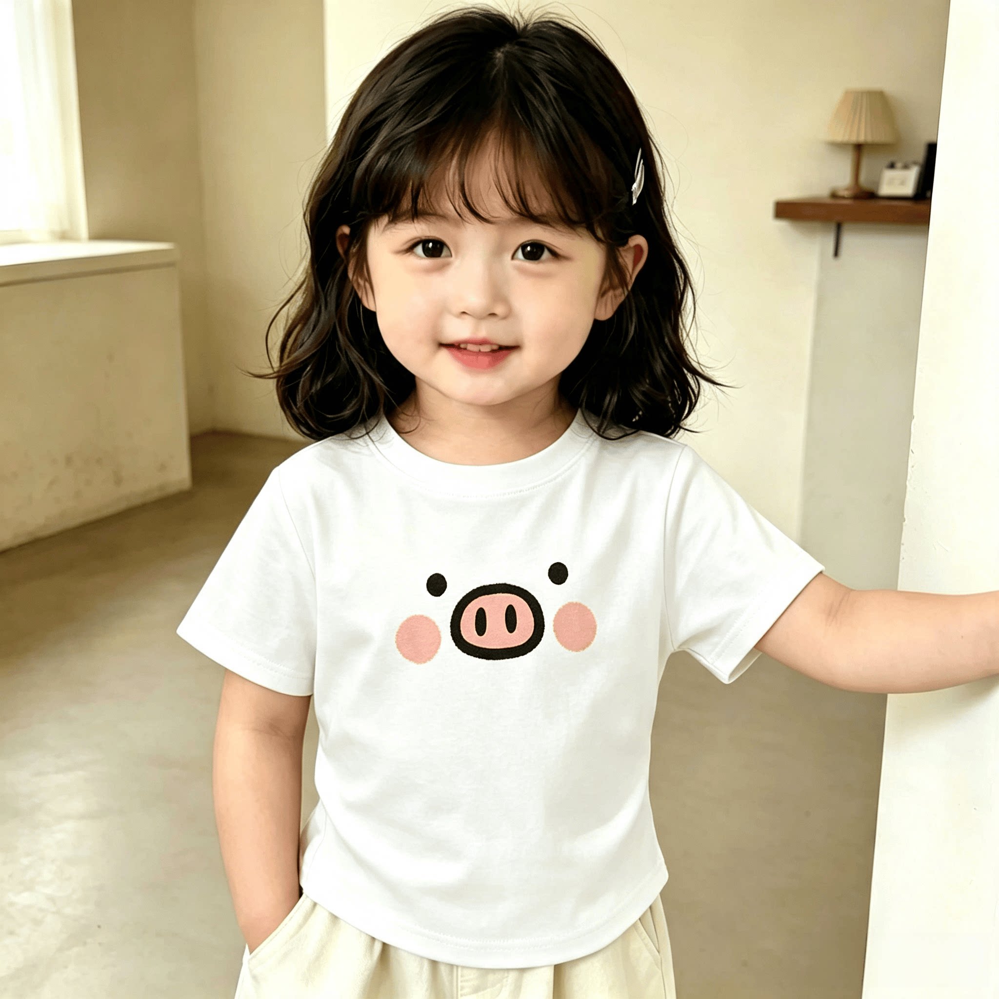 卡通粉色小猪2026女孩子短袖纯棉新款夏季儿童T恤百搭萌趣上衣T恤