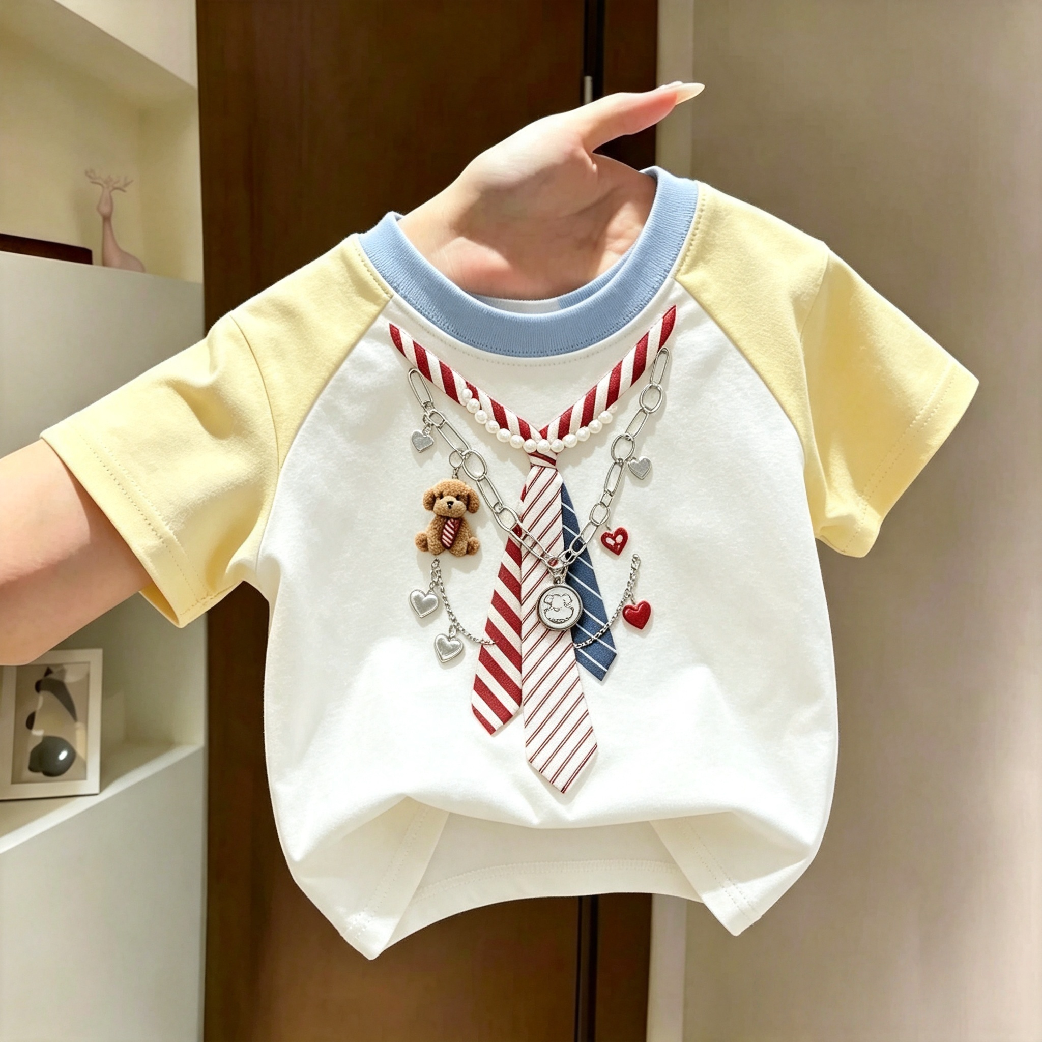 男女孩新款T恤2026纯棉夏季插肩短袖可爱打底t中小童韩版宽松上衣