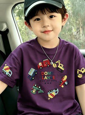 儿童纯棉T恤短袖夏季新款男童宝宝纯色印花中小童设计感上衣t